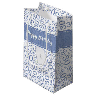 30th Birthday Random Number Pattern Blue/White Small Gift Bag