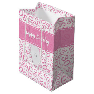 30th Birthday Random Number Pattern Pink/White Medium Gift Bag