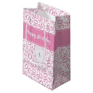 30th Birthday Random Number Pattern Pink/White Small Gift Bag