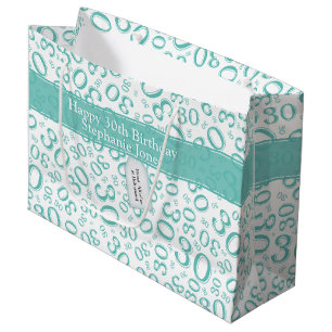 30th Birthday Random Number Pattern Teal/White Large Gift Bag