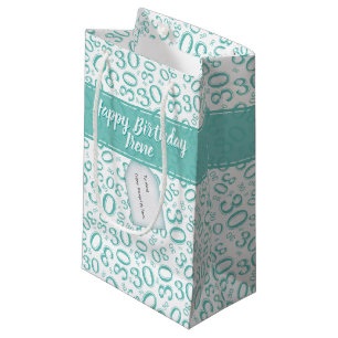 30th Birthday Random Number Pattern Teal/White Small Gift Bag