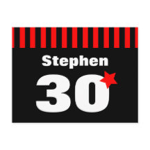 30th Birthday Red Black Stripes and Star R12Z