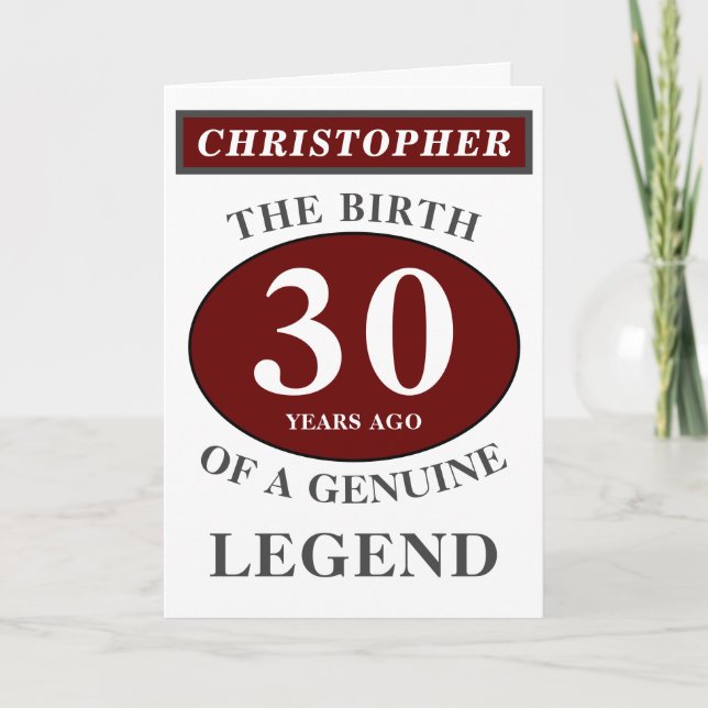 30th Birthday Red Genuine Legend Add Your Name Card (Front)