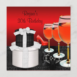 30th Birthday Red Shoes Hi Heels Wine Glass Gift Invitation