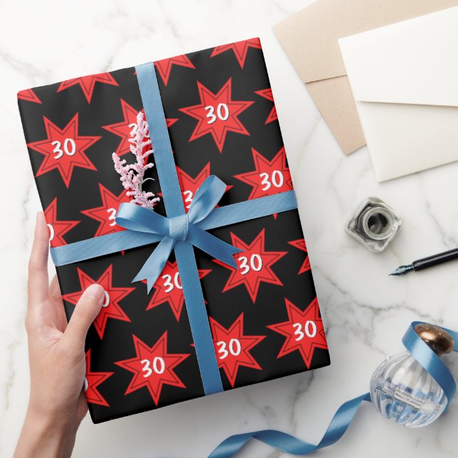 30th Birthday Red Star   Wrapping Paper (Gifting)