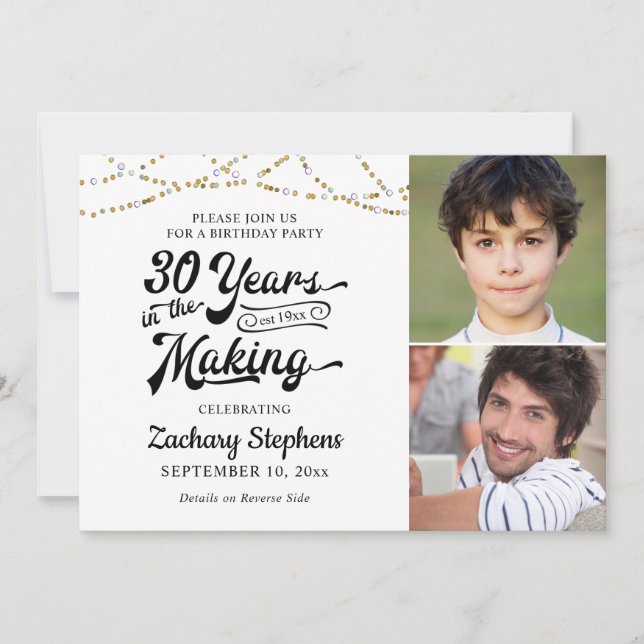 30th Birthday Retro YEARS IN THE MAKING Lights Invitation (Front)