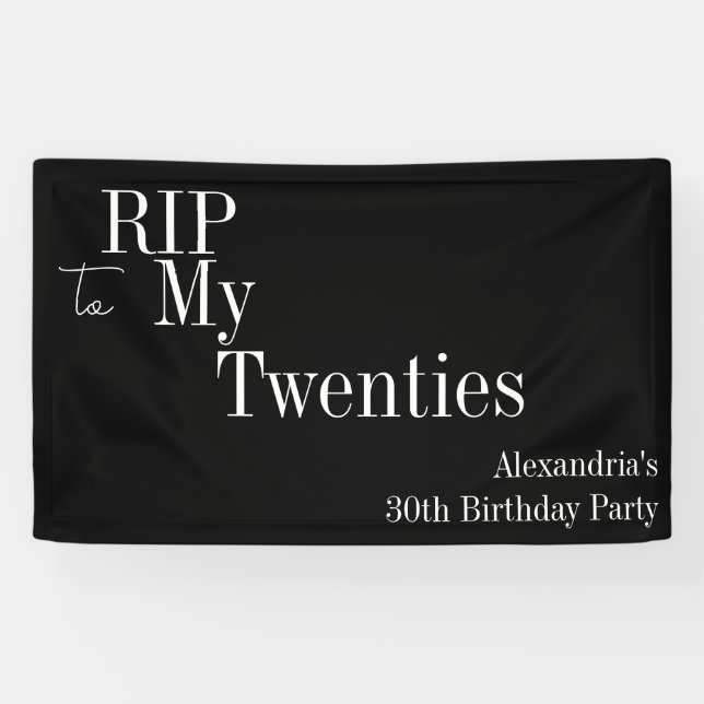30th Birthday RIP 20s Black and White Party Banner (Horizontal)