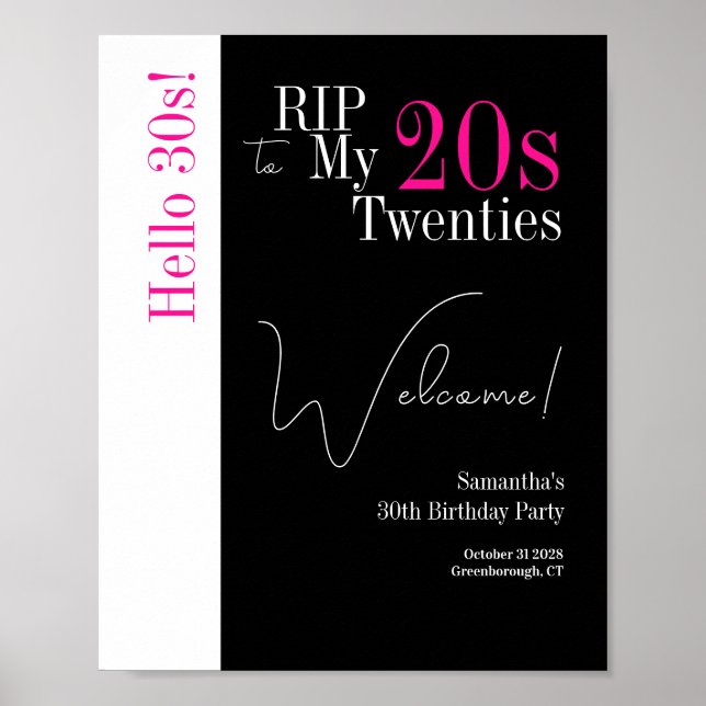 30th Birthday RIP 20s Hello 30s Party Welcome Poster (Front)