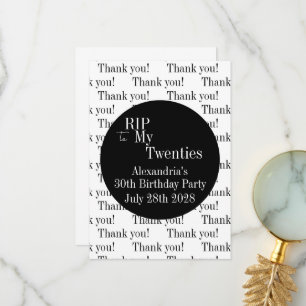 30th Birthday RIP 20s Party Thank You Card