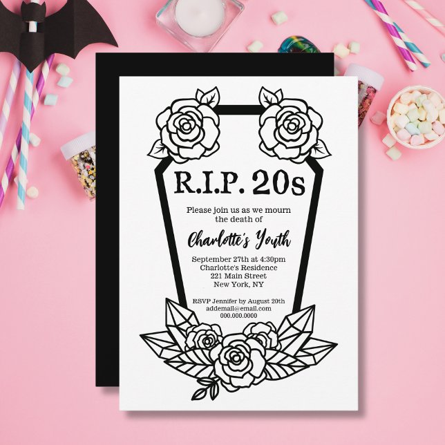 30th Birthday Rip 20s Roses Coffin Death Of Youth  Invitation (30th Birthday Rip 20s Roses Coffin Death Of Youth Invitation
)