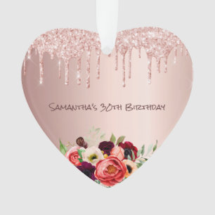 30th birthday rose gold blush glitter drips floral ornament