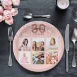 30th birthday rose gold blush glitter drips photo paper plate<br><div class="desc">For a 30th birthday party, celebrating her life with a collage of 6 of your own photos. Personalize and add a name, age 30 and a date. Date of birth or the date of the party. Dark rose gold and black coloured letters. A trendy rose gold coloured background decorated with...</div>
