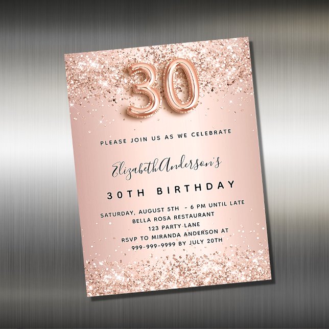 30th birthday rose gold blush invitation magnet (Creator Uploaded)