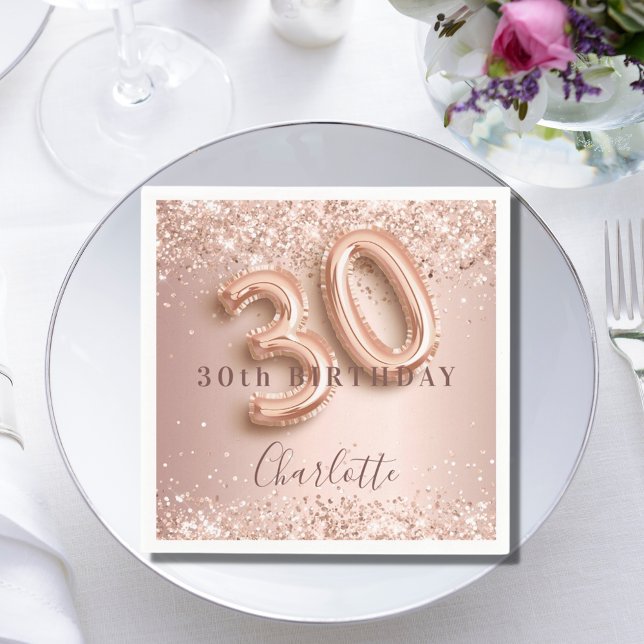 30th birthday rose gold blush pink name napkin (Creator Uploaded)