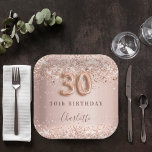30th birthday rose gold blush pink name paper plate<br><div class="desc">Elegant,  classic,  glamourous and girly for a 30th birthday party.  Rose gold and blush pink gradient background. Decorated with confetti.  Personalize and add a name.   The name is written with a modern dark rose coloured hand lettered style script.   Number 30 is written with a balloon style font.</div>