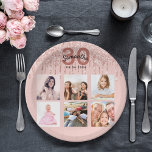 30th birthday rose gold blush pink photo paper plate<br><div class="desc">For a 30th birthday party, celebrating her life with a collage of 6 of your own photos. Personalize and add a name, age 30 and a date. Date of birth or the date of the party. Dark rose gold and black coloured letters. A trendy rose gold coloured background decorated with...</div>