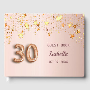 30th birthday rose gold blush stars guest book