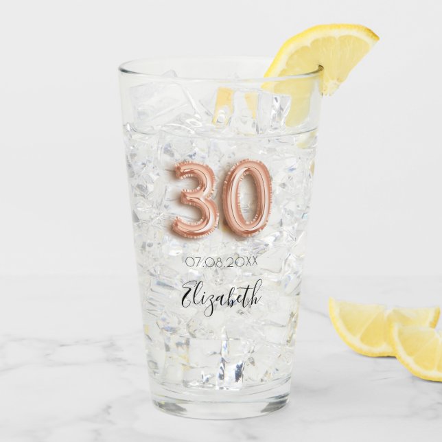 30th birthday rose gold confetti name glass (Back Ice)