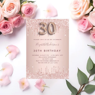 30th Birthday rose gold glitter pink luxury Invitation