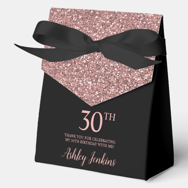 30th Birthday Rose Gold Glitter Thank You Favor Box (Front)