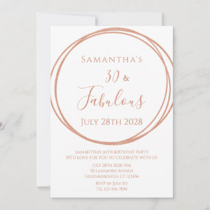 30th Birthday Rose Gold Minimal Birthday Invitation