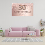 30th birthday rose gold pink drips banner<br><div class="desc">Elegant, classic, glamourous and girly for a 30th birthday party. Rose gold and blush pink, gradient background. Decorated with rose gold, pink drips, paint dripping look. Personalize and add a name. With the text: Happy Birthday plus the birthday girls name. The text is written with a modern dark rose coloured...</div>