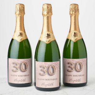 30th birthday rose gold pink drips sparkling wine label