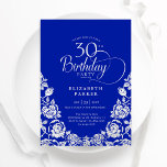 30th Birthday Royal Blue Silver Roses Invitation<br><div class="desc">Royal blue silver elegant 30th birthday party invitation. Classy design featuring roses,  faux silver foil and typography script font. Trendy invite card perfect for a stylish female bday celebration. Personalize with your own details. Can be customized to any age. Printed Zazzle invitations or instant download digital printable template.</div>