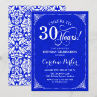 30th Birthday - Royal Blue White Damask