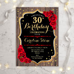 30th Birthday - Rustic Wood Red Roses Invitation<br><div class="desc">Rustic 30th Birthday Invitation. Elegant design with dark brown wood pattern,  red roses and faux glitter gold. Features script font and confetti. Perfect for a stylish birthday party. Customize with your own details.</div>
