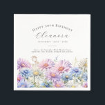 30th Birthday September Birth Flower Custom Napkin<br><div class="desc">Perfect table decor for an September birthday party. Aster is the birth flower for that month. It forms a pretty watercolor bottom border on this floral personalized napkin. The birthday guest of honour's name,  age and birthdate are placed above it using elegant calligraphy and typography. All text is editable.</div>