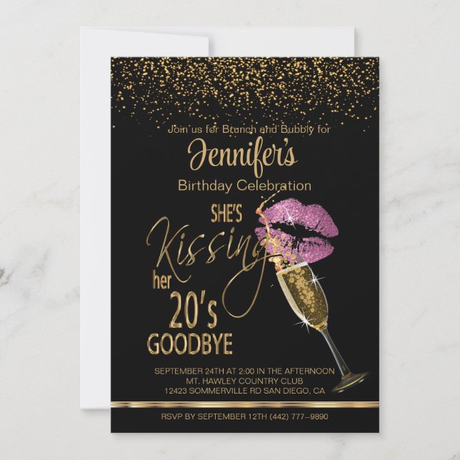 30th Birthday She's Kissing her 20's Goodbye -Pink Invitation (Front)