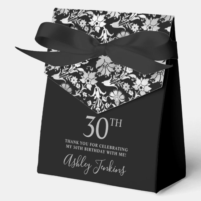 30th Birthday Silver Floral Thank You  Favor Box (Front)