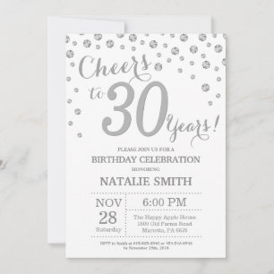 30th Birthday Silver Glitter Diamond Invitation