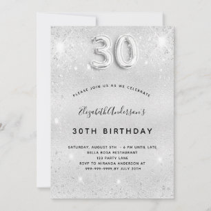 30th birthday silver glitter glamourous invitation