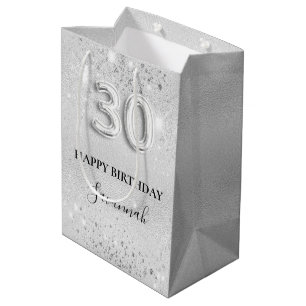 30th birthday silver glitter name medium gift bag