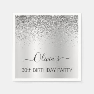 30th Birthday Silver Monogram Glitter Napkin