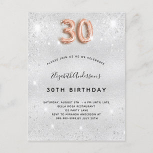 30th birthday silver rose gold sparkles invitation postcard