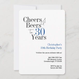 30th Birthday Simple Cheers Beers Party Invitation