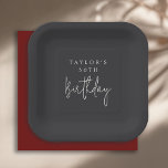 30th Birthday Simple Minimalist Flat Black Paper Plate<br><div class="desc">A simple minimal 30th birthday party plate to celebrate this important milestone event. The modern minimalist layout pairs a deep matte black background with refined ivory-beige typography—featuring a bold sans-serif paired with handwritten script for the word “Birthday.” All of the text may be edited as you wish. Plates are available...</div>