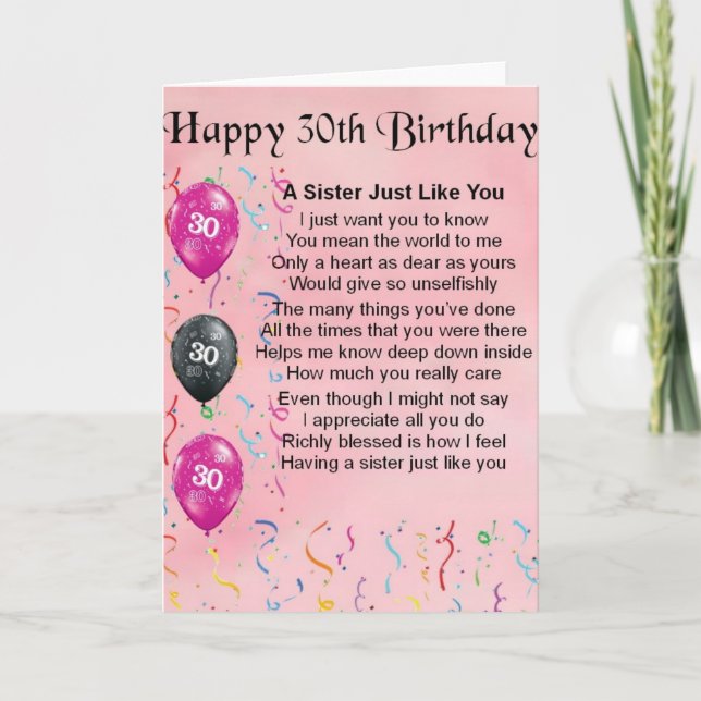 30th Birthday Sister Poem Card (Front)