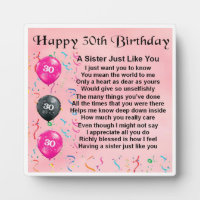 30th  Birthday Sister Poem Plaque