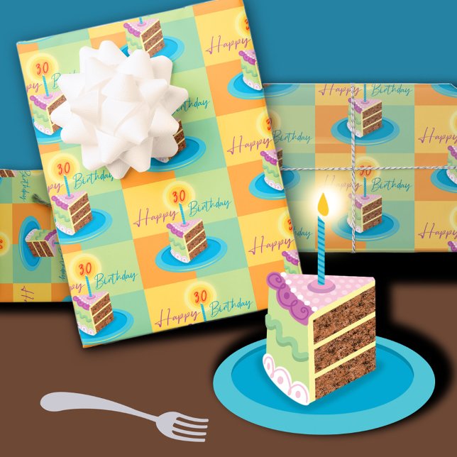 30th Birthday Slice Of Chocolate Cake Wrapping Paper Sheet (Creator Uploaded)