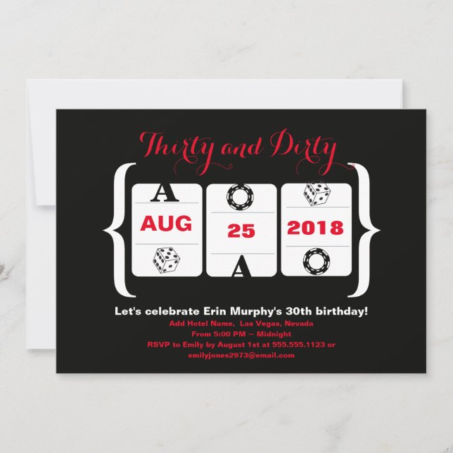 30th Birthday Slot Machine Dice and Poker Chips Invitation (Front)