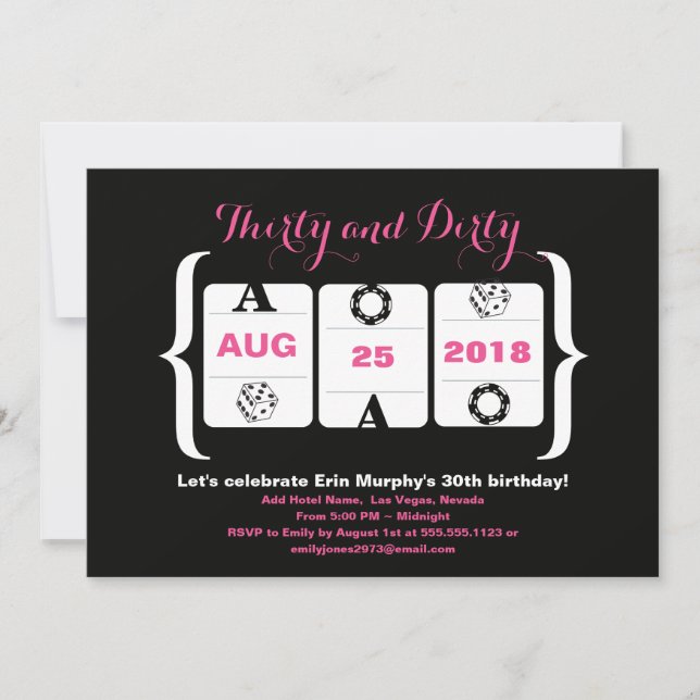 30th Birthday Slot Machine Dice and Poker Chips Invitation (Front)
