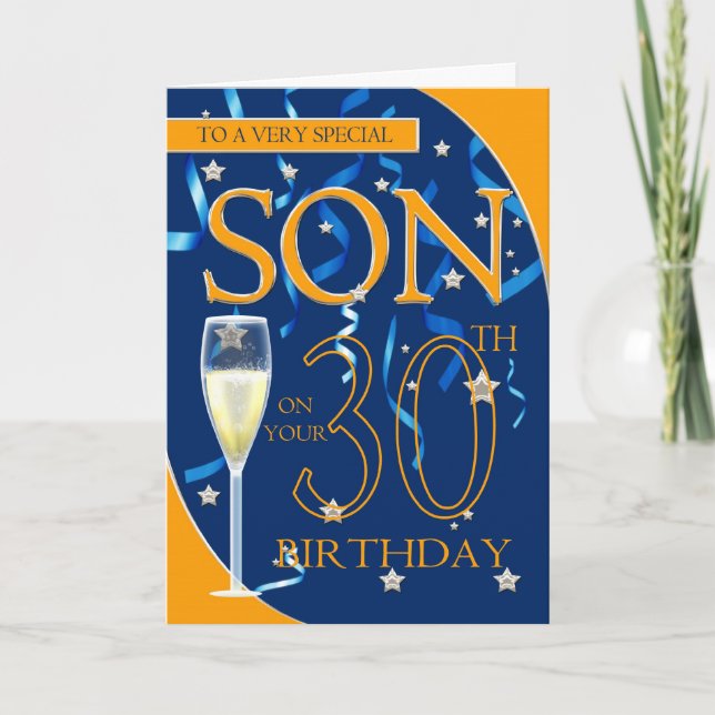 30th Birthday Son - Champagne Glass Card (Front)