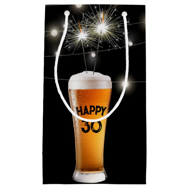 30th Birthday Sparkler In Beer  Small Gift Bag (Front)