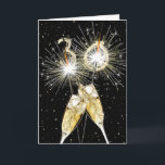 30th Birthday Sparklers and Champagne Toast Card<br><div class="desc">Party sparklers with gold confetti and glasses of bubbly for a 30th birthday.
The black background colour can be changed.
The inside text is editable.</div>
