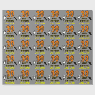30th Birthday: Spooky Halloween Theme, Custom Name Wrapping Paper