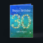 30th Birthday - Star Numbers - Blue Green - Age 30 Card<br><div class="desc">30th Birthday Card - Blue Green Textured Gradient Design, with 30 in White, Gold and Red Stars. 30 in Stars - Age Number - Thirtieth Birthday Card - Blue Green Gradient Texture Background - Customizable Text. Blue Green card with stars number design - the number "30" created with yellow, red...</div>